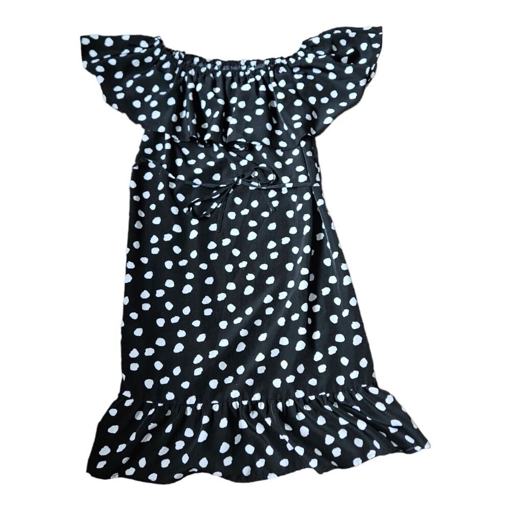 Merona Small Black, White Polka Dot Polyester Knee Length Dress